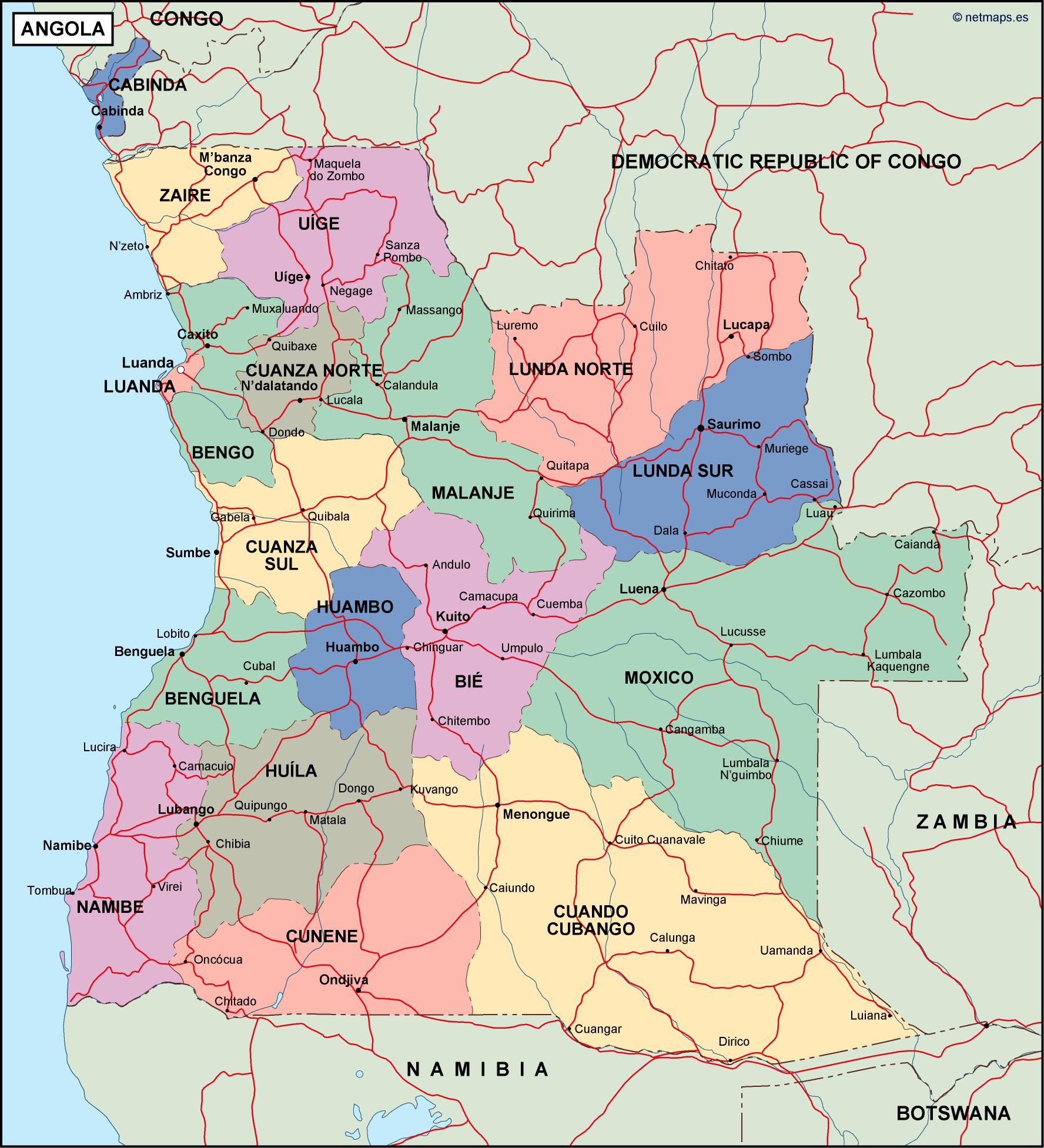 angola political digital map | Digital Maps. Netmaps UK Vector Eps