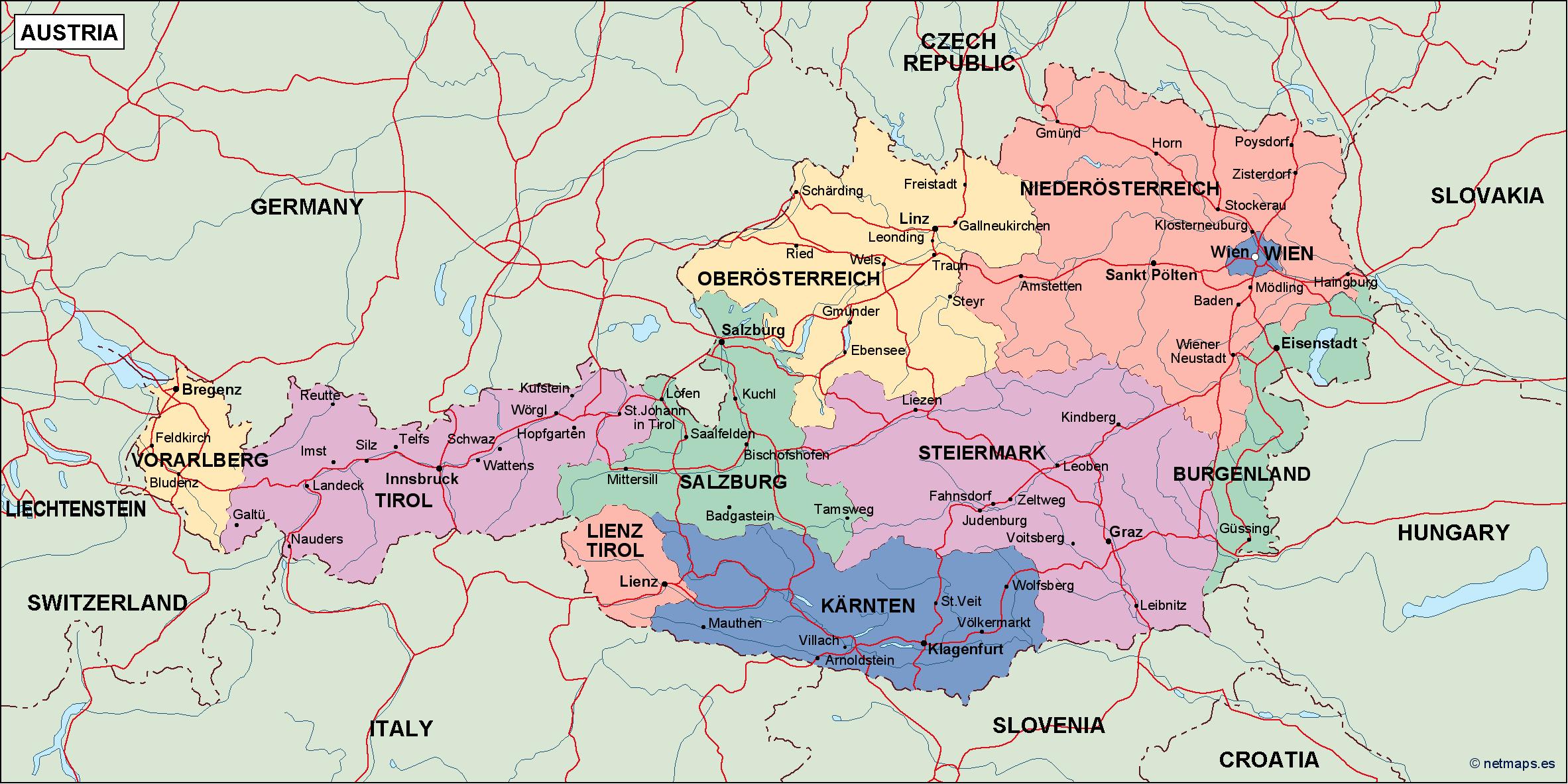 austria political map Vector Maps. Netmaps UK Vector Eps & Wall Maps