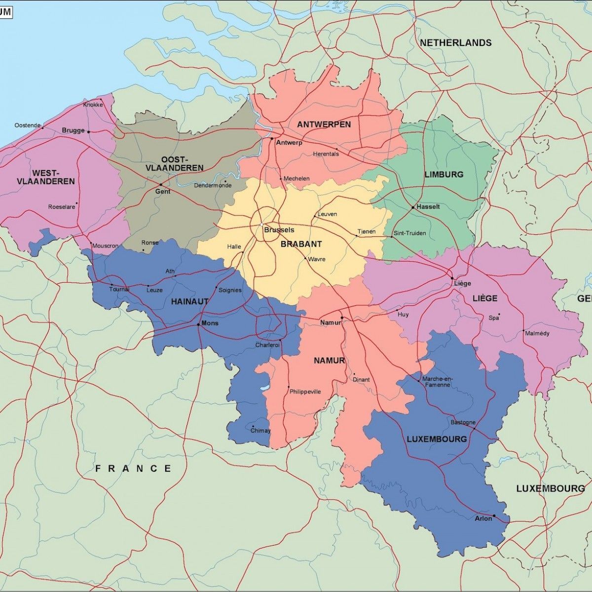 belgium political map. Illustrator Vector Eps maps. Eps Illustrator Map