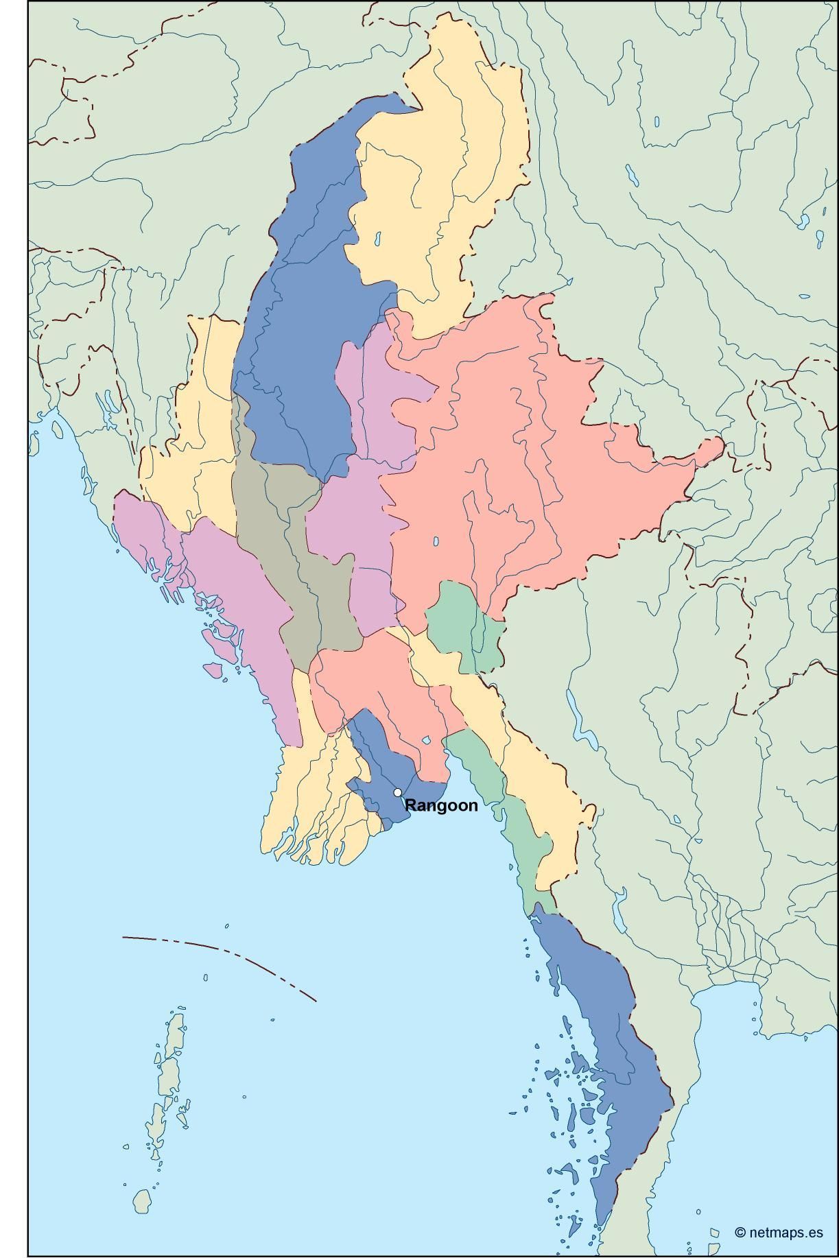 Burma Political Map Digital Maps Netmaps Uk Vector Eps And Wall Maps ...