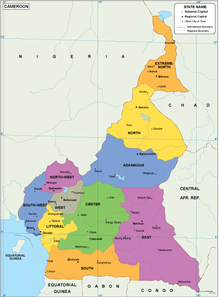 Cameroon Map With Cities Cameroon Eps Map | Digital Maps. Netmaps Uk Vector Eps & Wall Maps