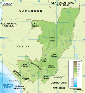 Congo physical map. EPS Illustrator Map | Digital Maps. Netmaps UK