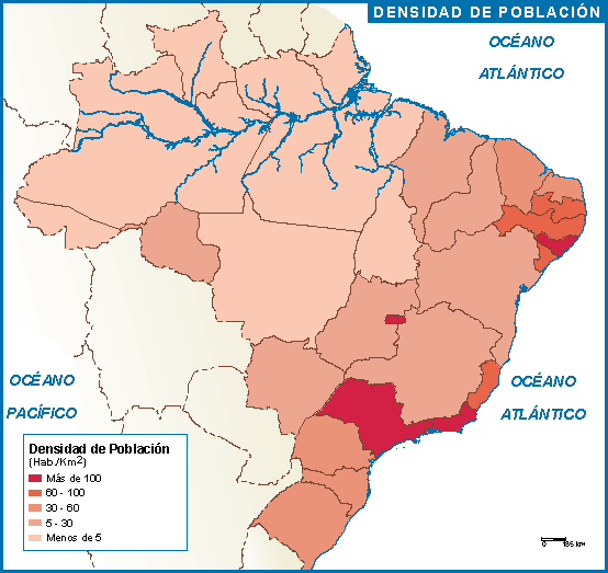 Brasil mapa poblacion Digital Maps. UK.