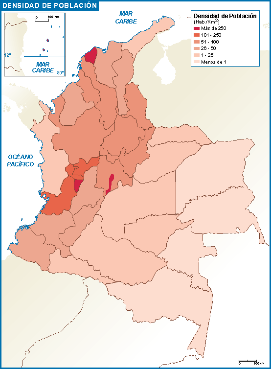 Colombia mapa poblacion Digital Maps. UK.