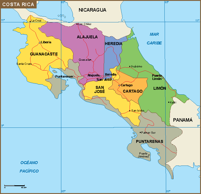 Costa Rica mapa fisico | Digital Maps. Netmaps UK Vector Eps & Wall Maps