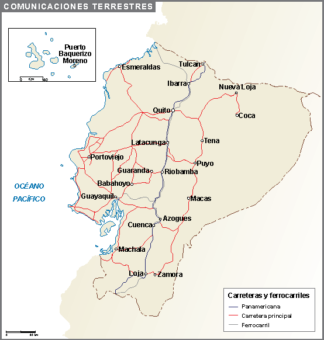 Ecuador mapa comunicaciones terrestres